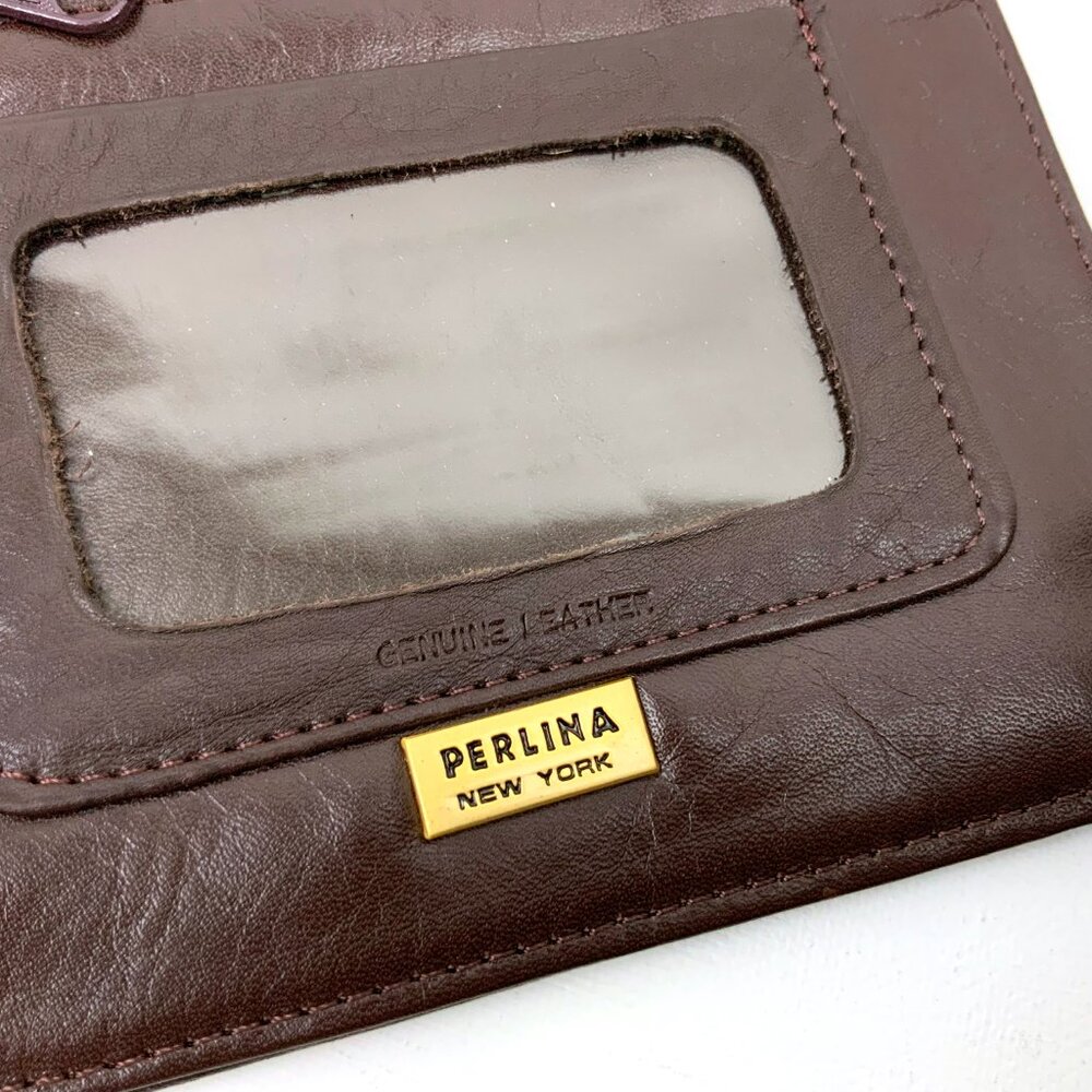 Vintage Perlina New York Brown Genuine Leather Crossbody Bag Organizer - Picture 7 of 16